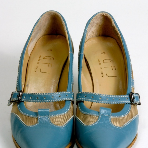Blue and Tan Avant Gard GFJ  Italian High Heels - Sz 38 EU or 7.5 US - Picture 16 of 16